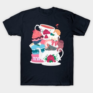 cat pastry tea hand drawn T-Shirt